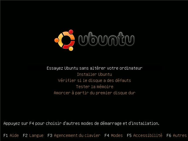 Capture écran ScreenShot choix essayer ubuntu Live CD Ubuntu Linux