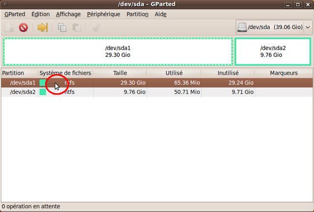 Capture écran ScreenShot GParted supprimer partition Live CD Ubuntu