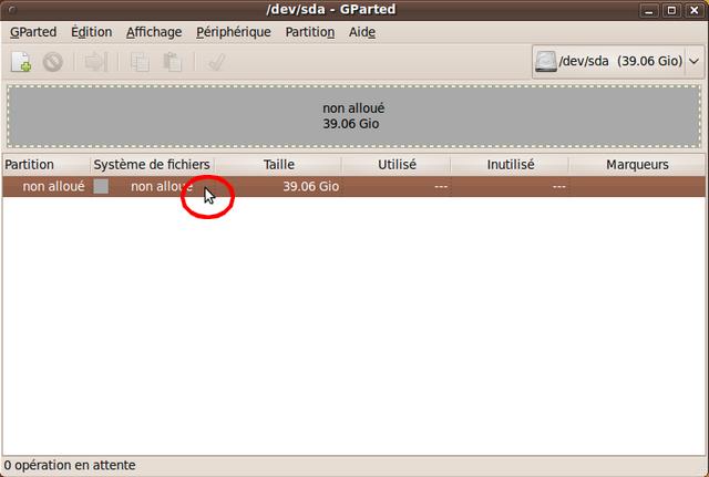 Capture écran ScreenShot GParted emplacement partition Live CD Ubuntu