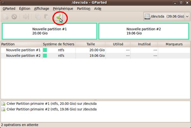 Capture écran ScreenShot GParted appliquer changements Live CD Ubuntu