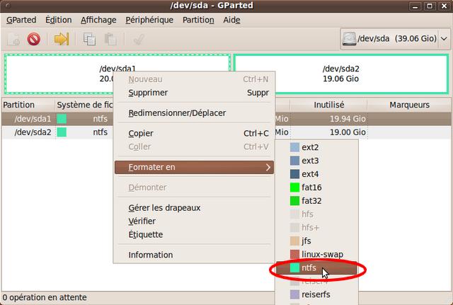 Capture écran ScreenShot GParted formater partition Live CD Ubuntu