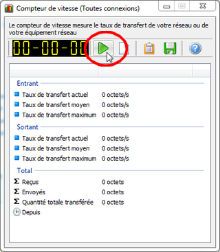 Capture d'écran NetWorx outil Indicateur de vitesse