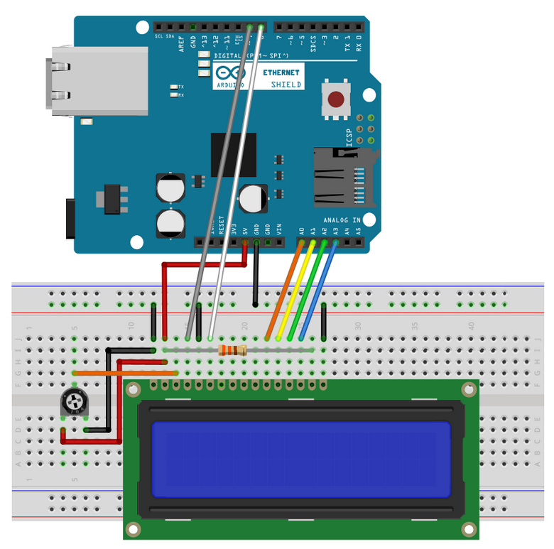 Arduino shield ethernet et afficheur LCD 2x16 caractères bleu sur labdec