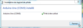 Capture d'écran installation pilote Arduino UNO