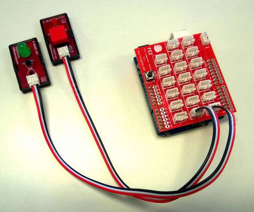 Arduino UNO avec Shield FEZ et bouton poussoir et LED