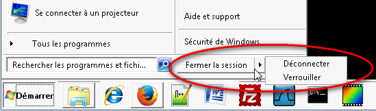 Capture d'écran menu démarrer Windows Arrêter non disponible en RDP