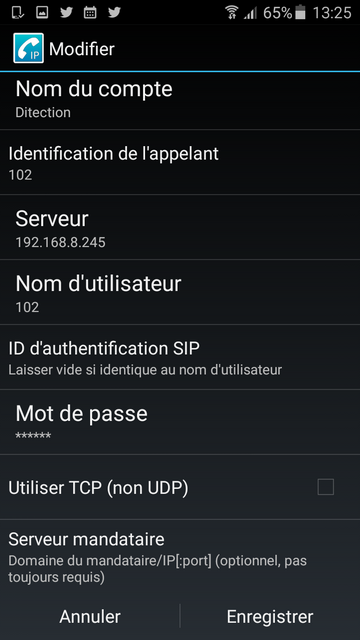 CSipSimple Android SIP paramètres compte SIP