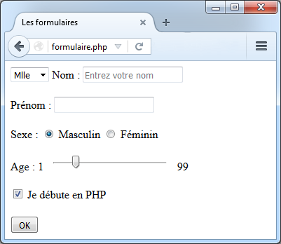 Capture d'écran d'un formulaire html php