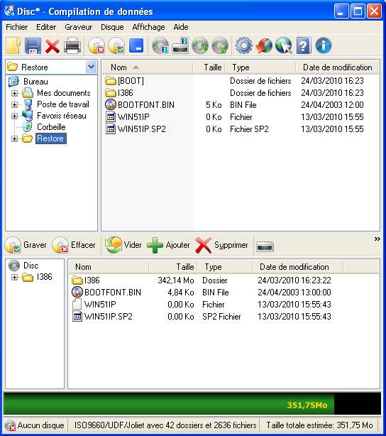 Capture écran créer ISO bootable avec CD burner XP