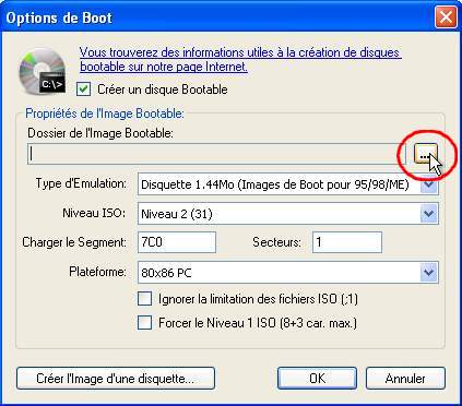 Capture écran options de boot avec CD burner XP