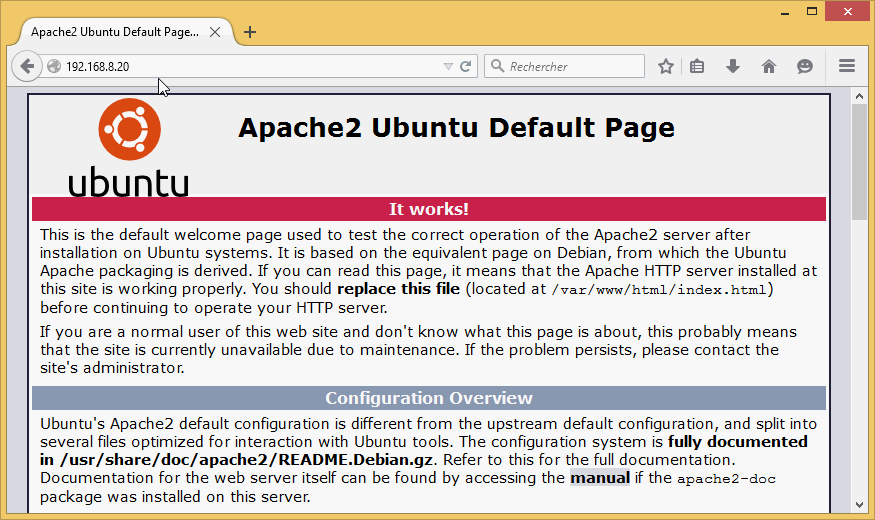 Capture écran serveur Web Apache it works Ubuntu Linux