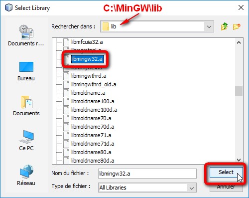 NetBeans Project Properties Linker Add Library libmingw32