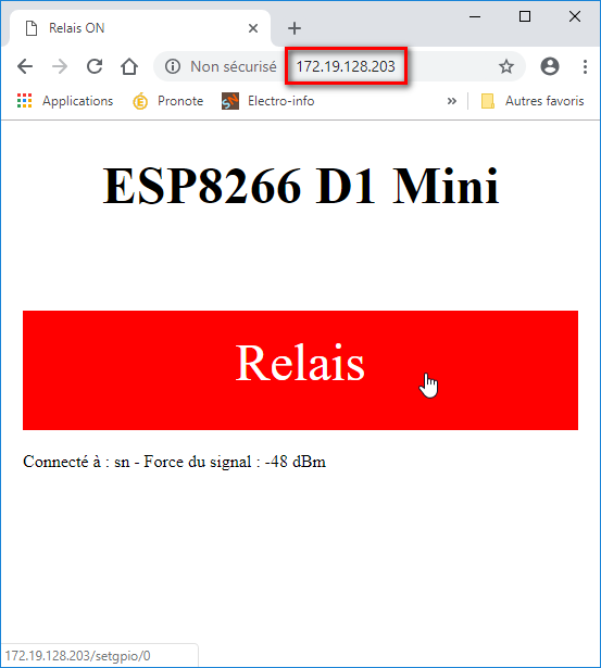Page Web Arduino D1 Mini ESP8266 Dans le Navigateur