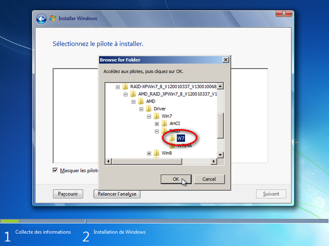 Capture d'écran installation de Windows sélection d'un pilote 32 bits pour le programme d'installation