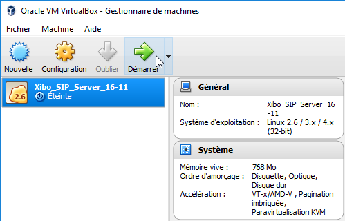 VirtualBox Démarer Ordinateur Virtuel Importé