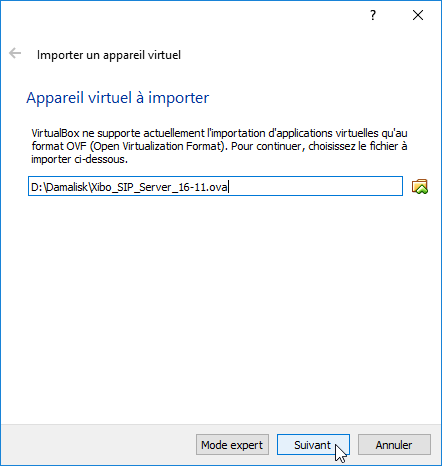 VirtualBox Importer Selection Fichier .ova