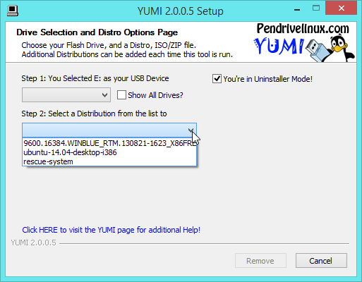 Capture d'écran Yumi liste des distributions installées