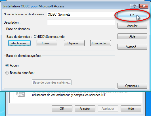 Capture d'écran Sources de données (ODBC)