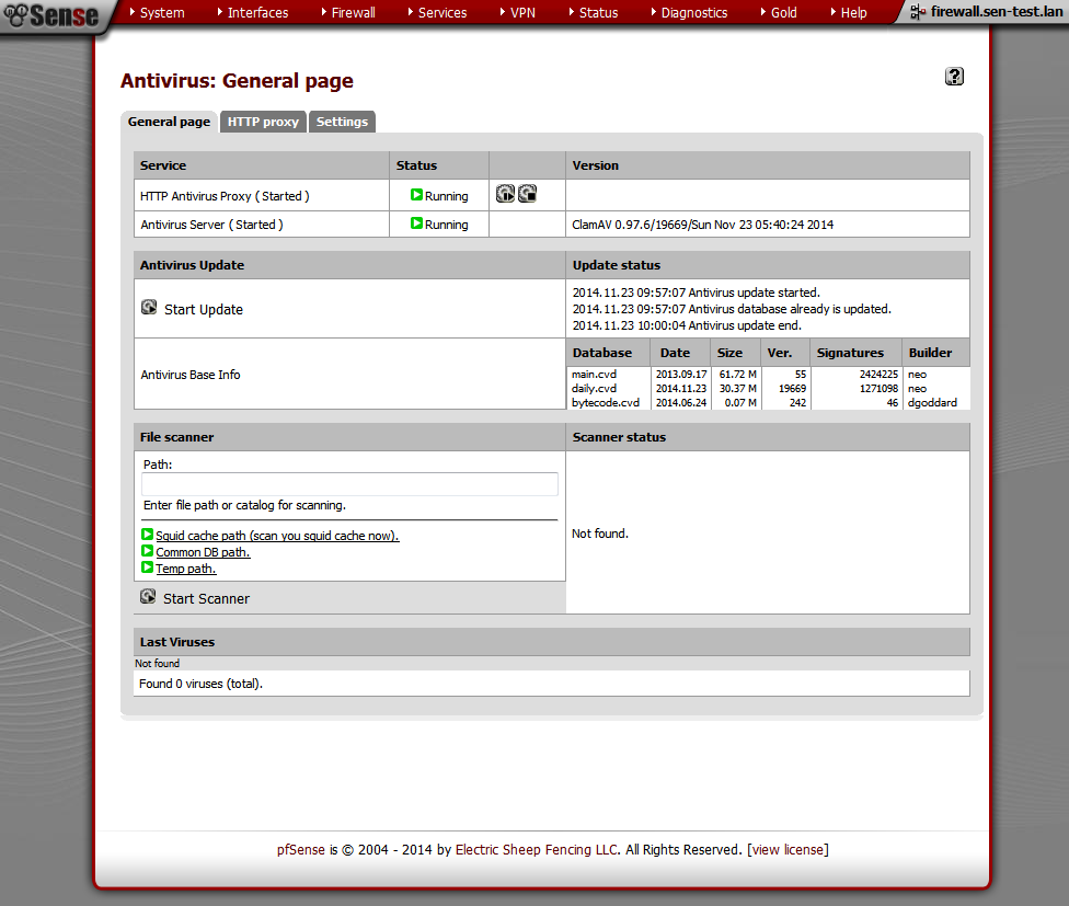 Capture d'écran General page HAVP Antivirus http clamAV pfSense