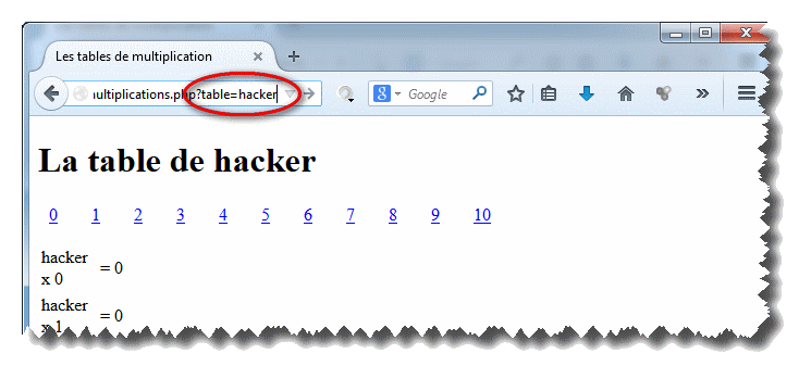 Copie d'écran du résultat du script php hacké