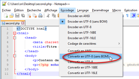 Convertir en UTF8 notepad++